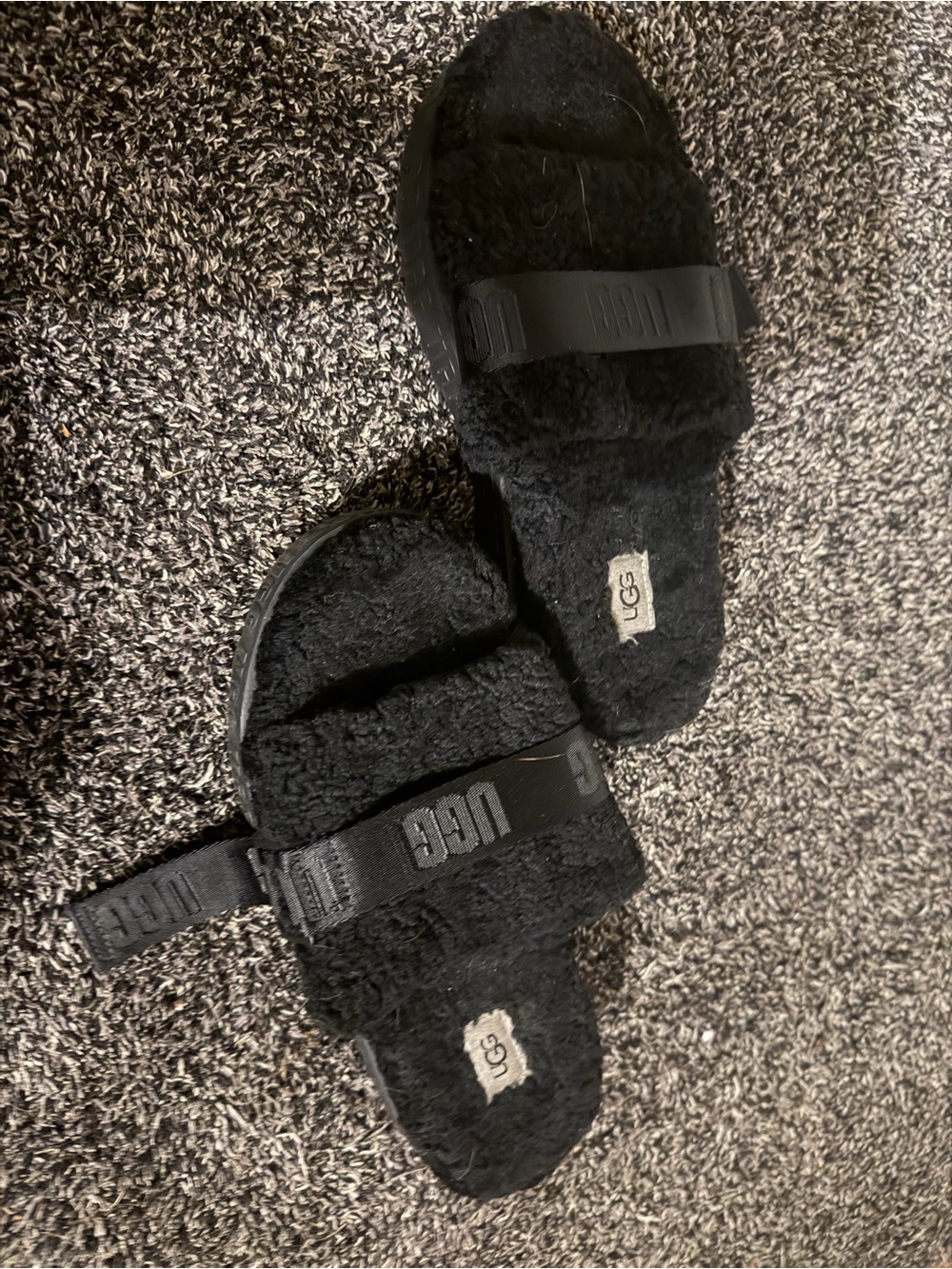 UGG Black Shearling Slide with Logo Strap